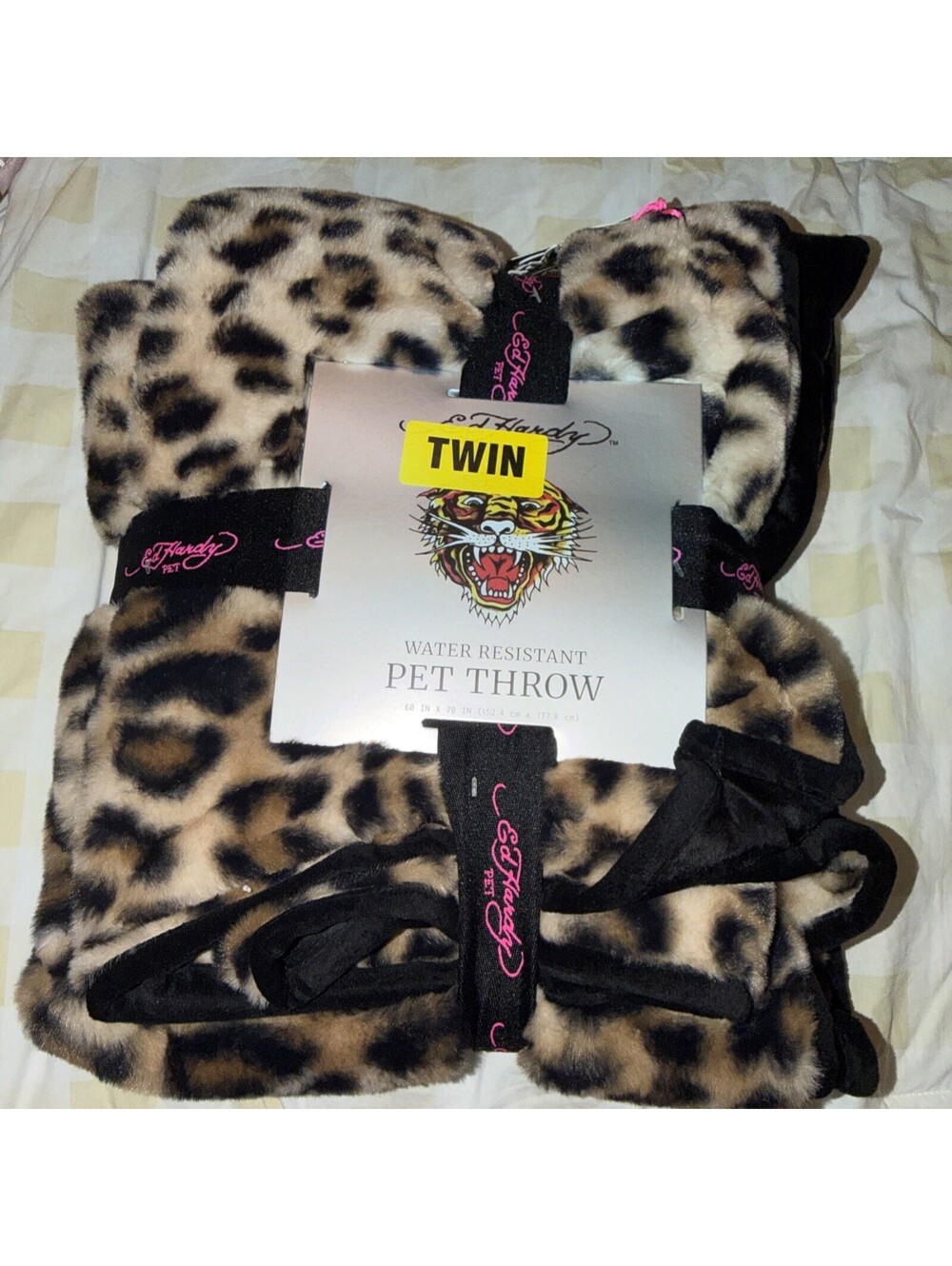 One Left  Ed Hardy Water Resistant Pet/ but Human size Throw 60x70 Leopard Print